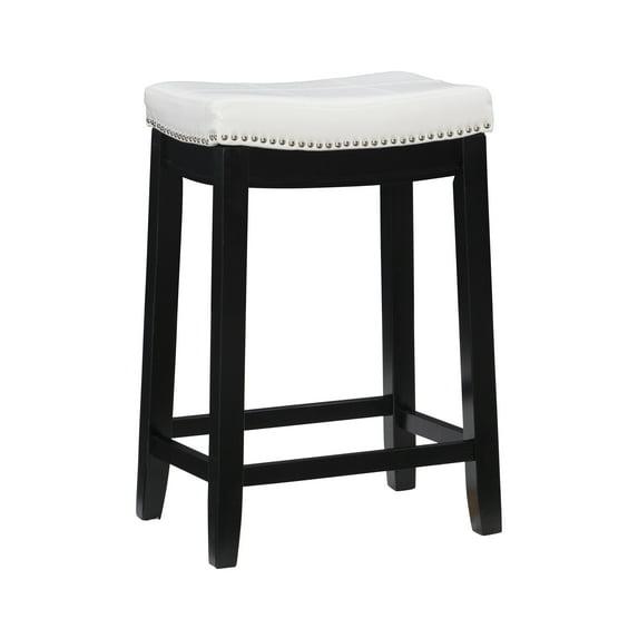 Linon Claridge Backless Counter Stool White Faux Leather Wood Frame in Black