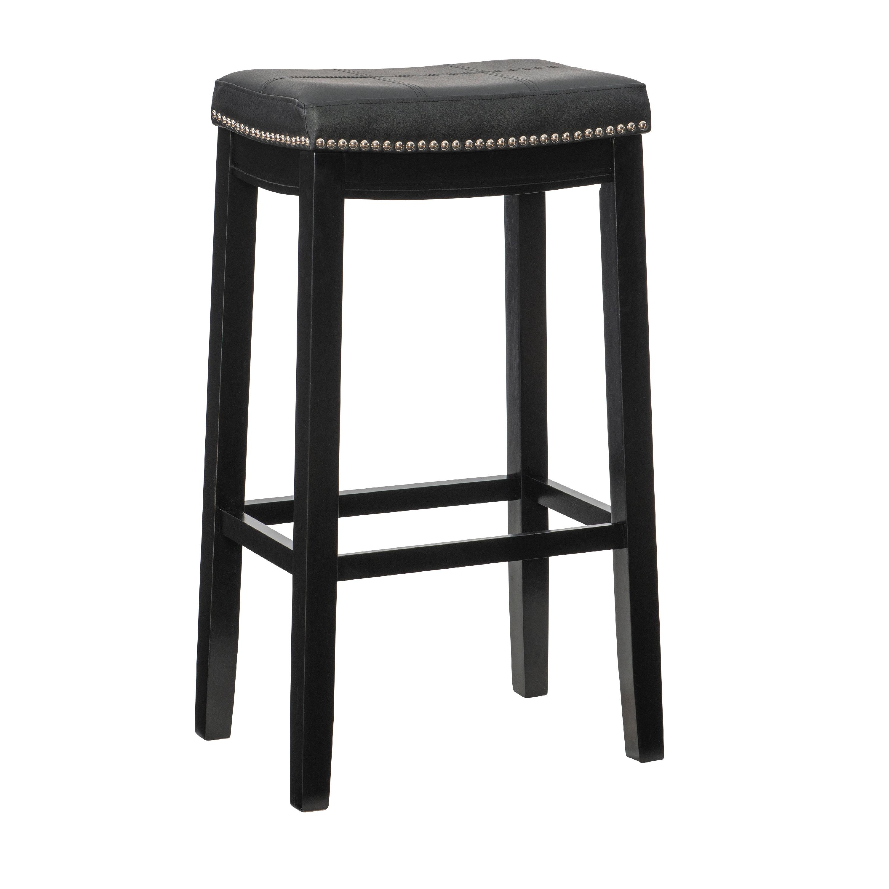 Black 32" Backless Saddle Wood Bar Stool with Faux Leather