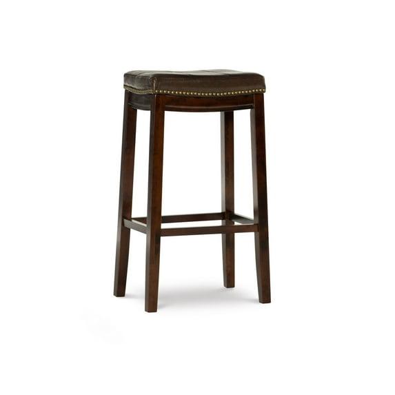 Linon Claridge Backless Wood Bar Stool, 32" Seat Height, Dark Brown Finish with Brown Faux Leather Fabric