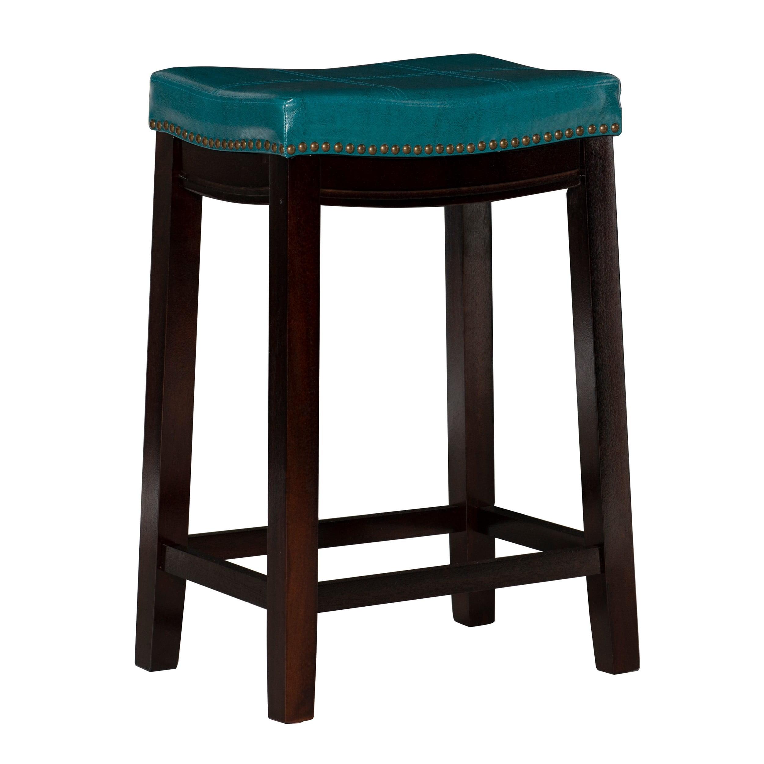 Claridge Dark Brown Wood and Blue Leather 26" Backless Counter Stool