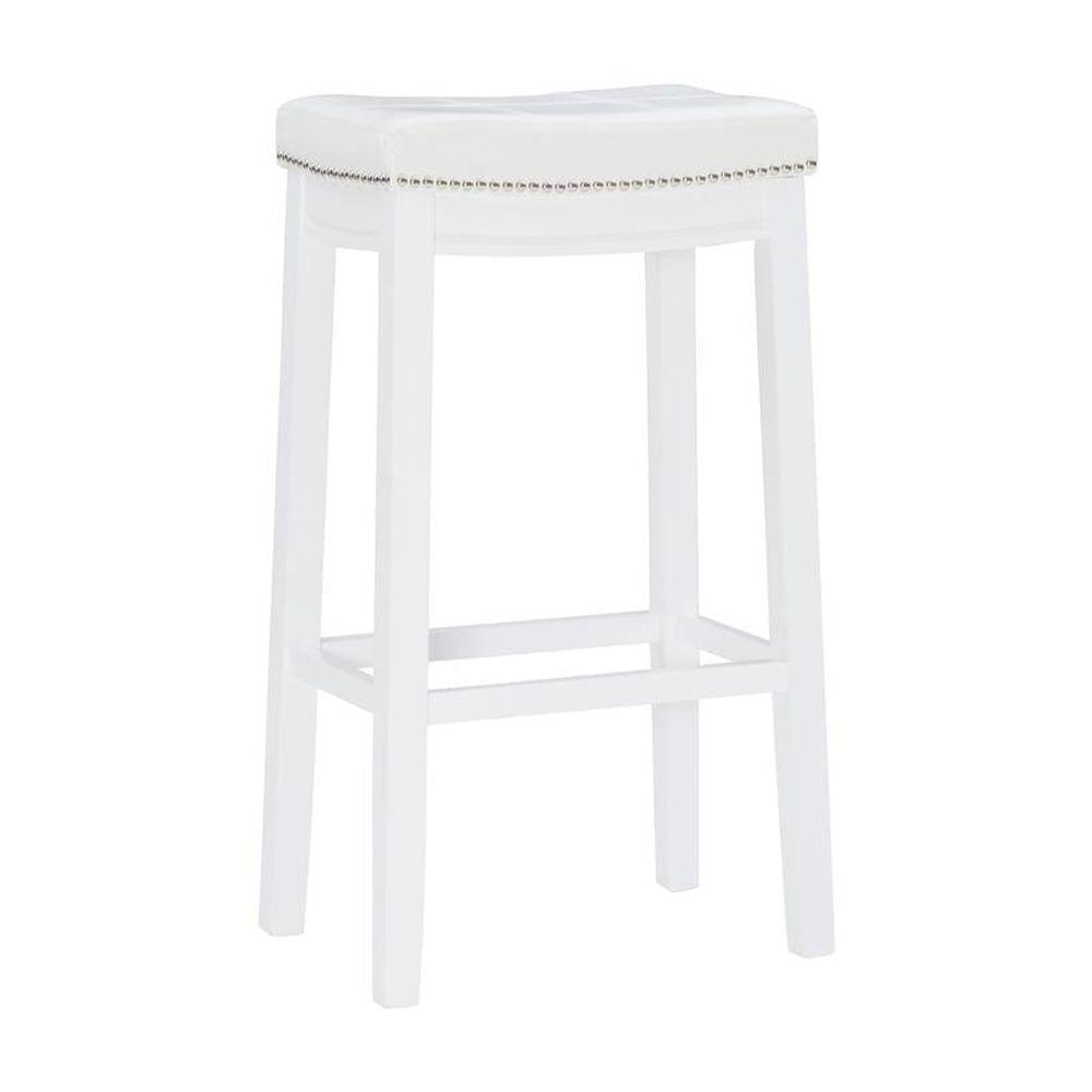 Linon Claridge Backless Faux Leather Nailhead Saddle Barstool Black/White: Upholstered, Rubberwood Legs, Footrest