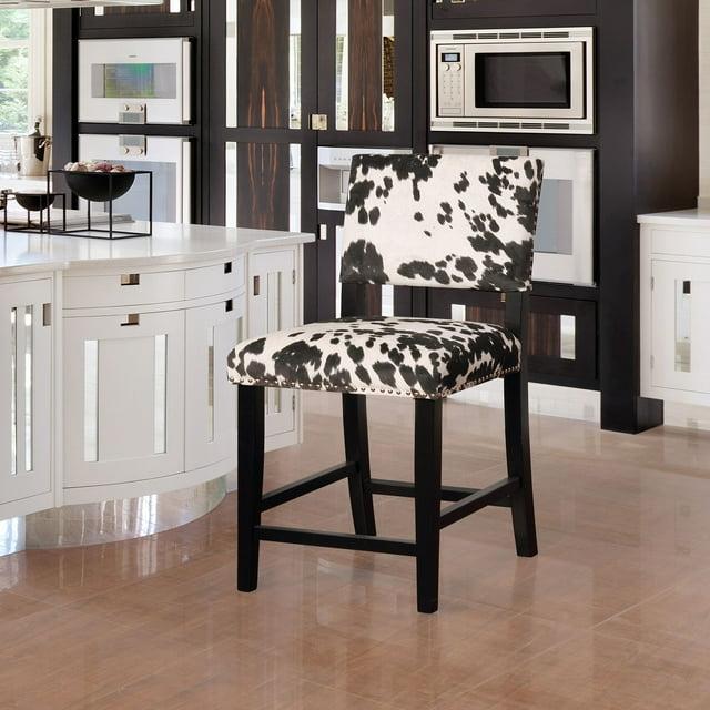 Linon Corey Black Cow Print Upholstery Counter Height Barstool Black/White: Farmhouse Style, Wood Frame, Footrest