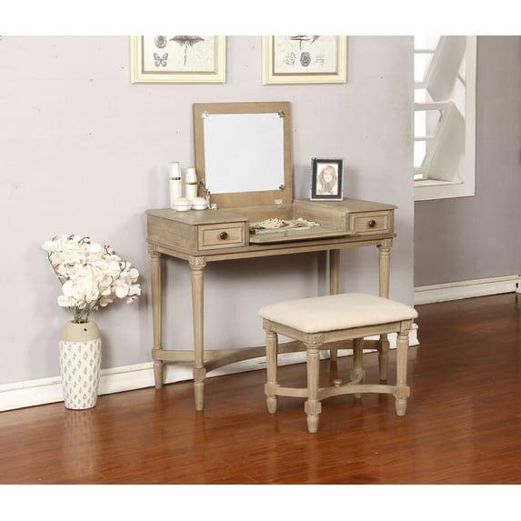 Kelly Clarkson Home June Natural Two Drawer Flip Top Vanity Set with Stool