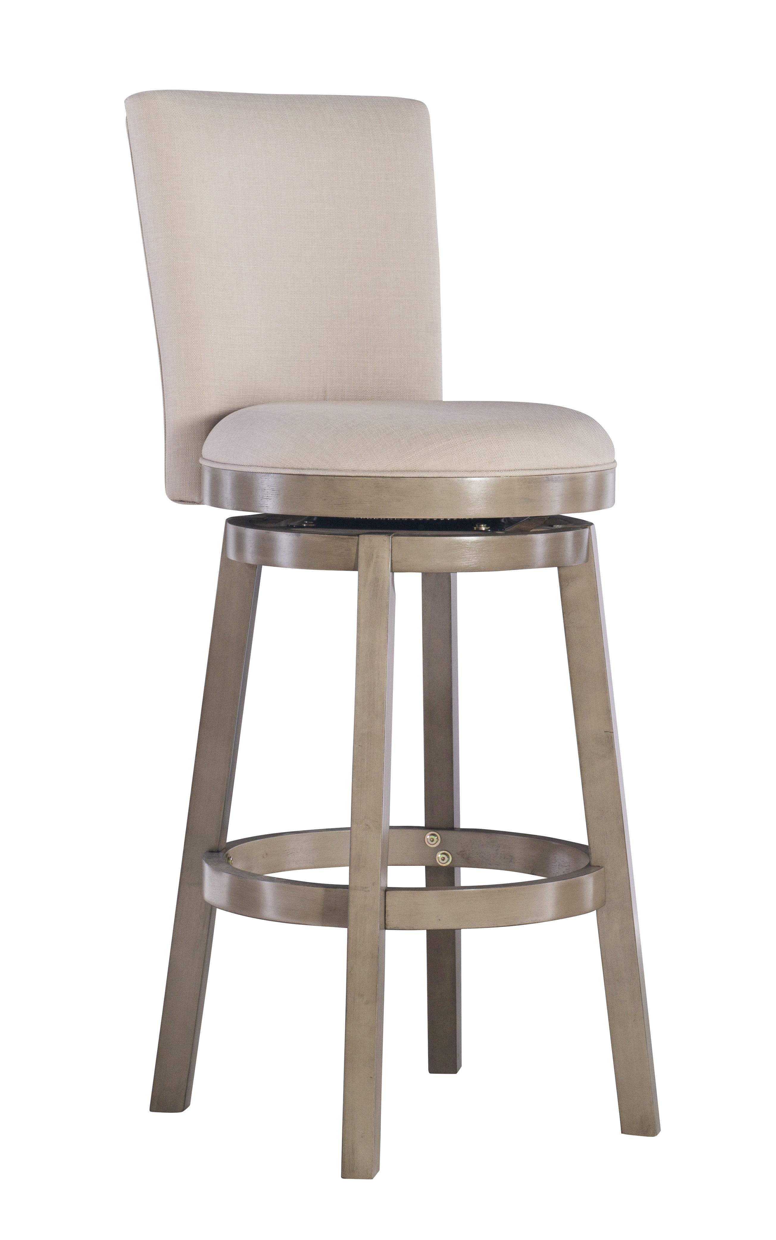 Linon Davis Bar Stool Wood Legs Upholstered Back and Swivel Seat in Rustic Taupe