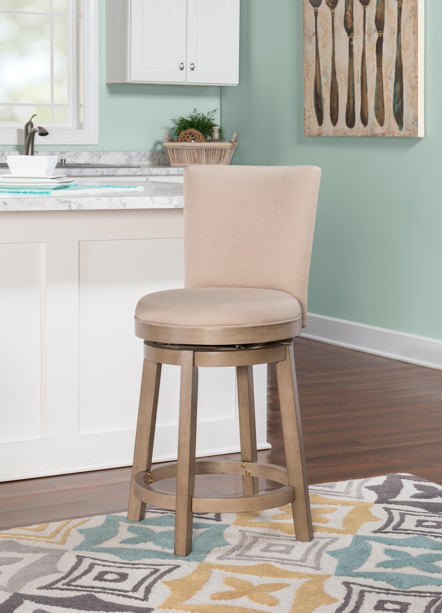 Linon Davis Counter Stool Wood Legs Upholstered Back & Swivel Seat in Taupe
