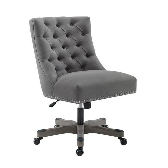 Della Traditional Tufted Wood Base Swivel Office Chair Gray - Linon