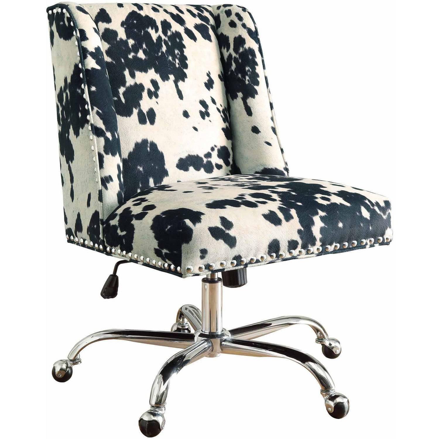 Draper Executive Swivel Office Chair in Black & White Cowhide Print