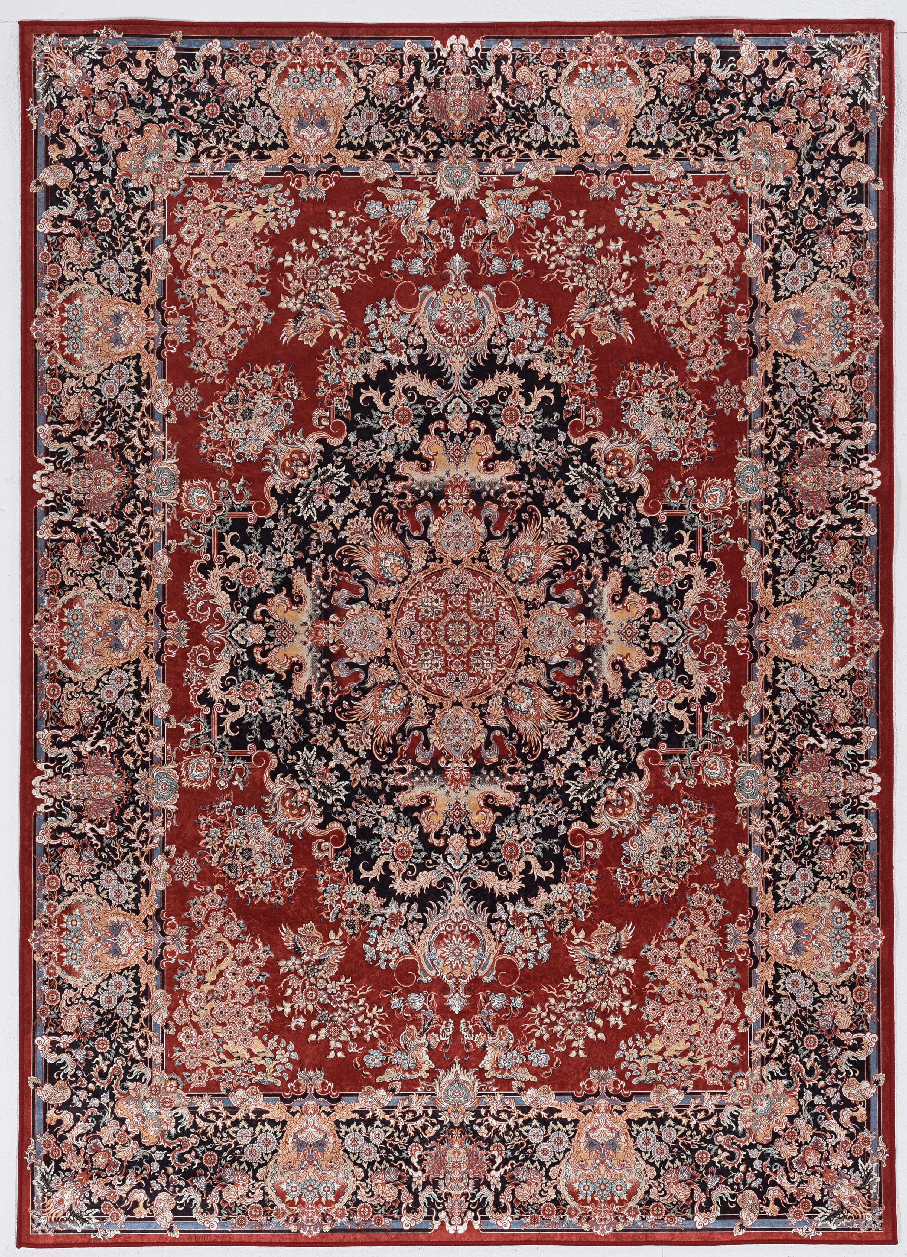 Emerald Martin Handmade Silk-Feel Red & Navy 5' x 7' Rug