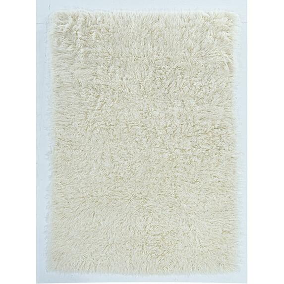 Ebern Designs Aaiden Flokati Wool Shag Hand Loomed Ivory Rug
