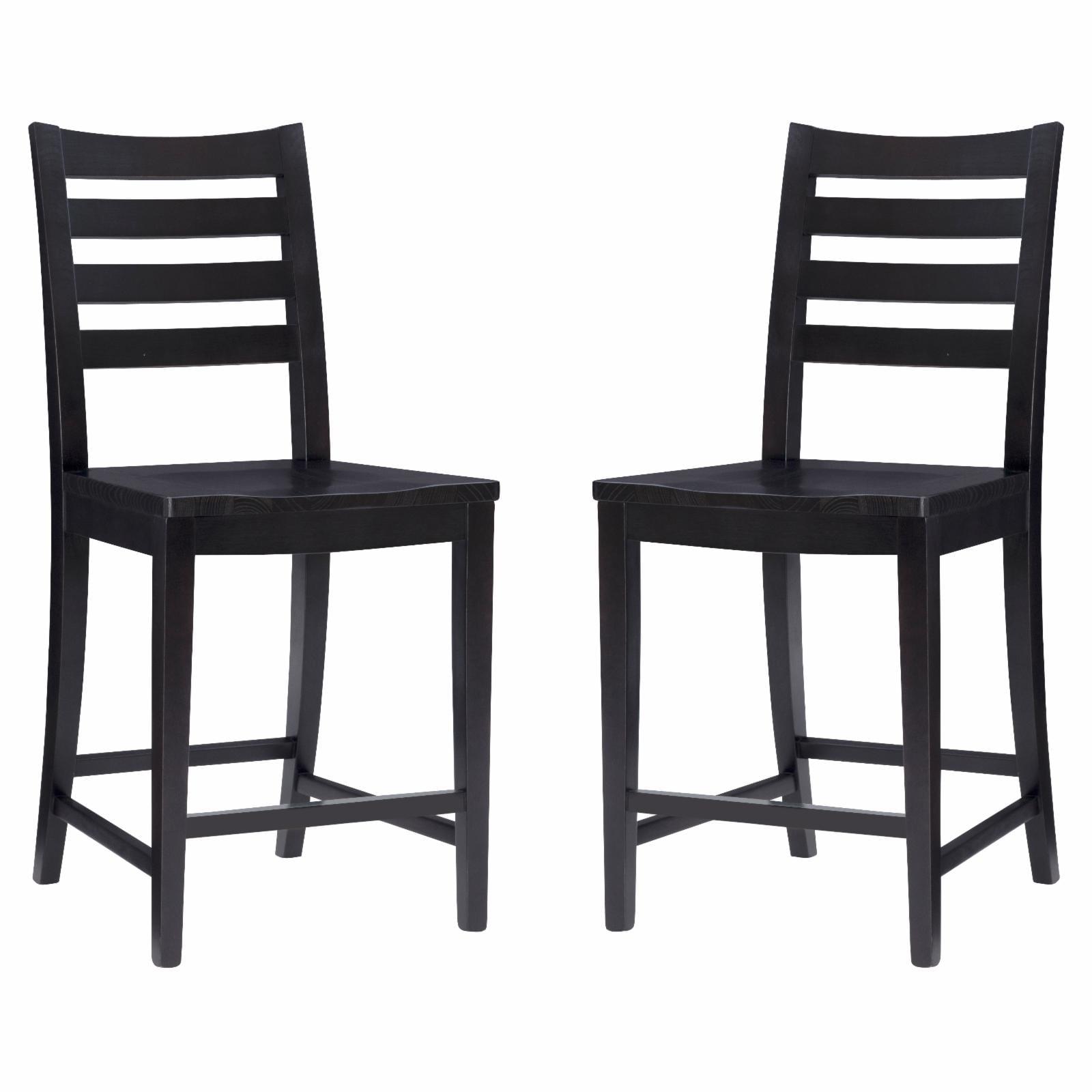 Flynn Black Solid Wood Ladder Back Counter Stools, Set of 2