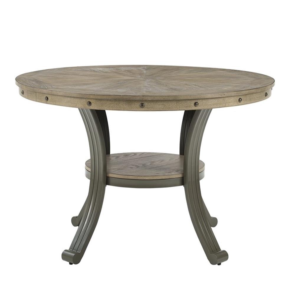 Ash Veneer and Pewter Round Dining Table with Shelf