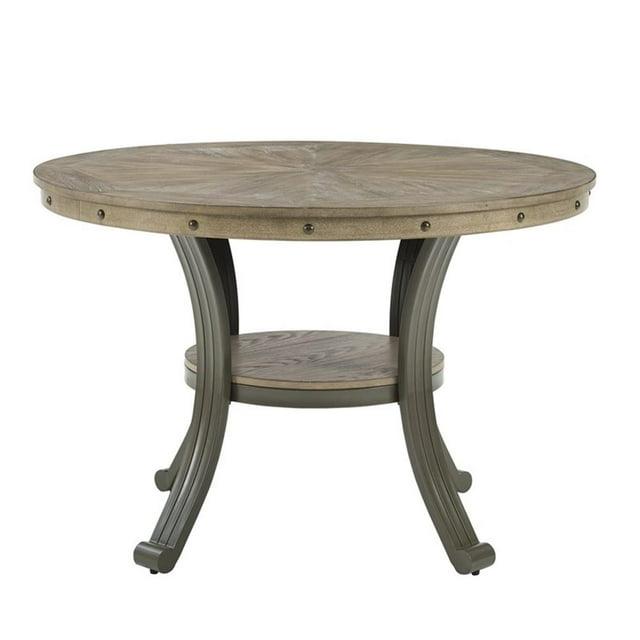 Linon Franklin Wood 45" Round Dining Table Steel Frame in Pewter