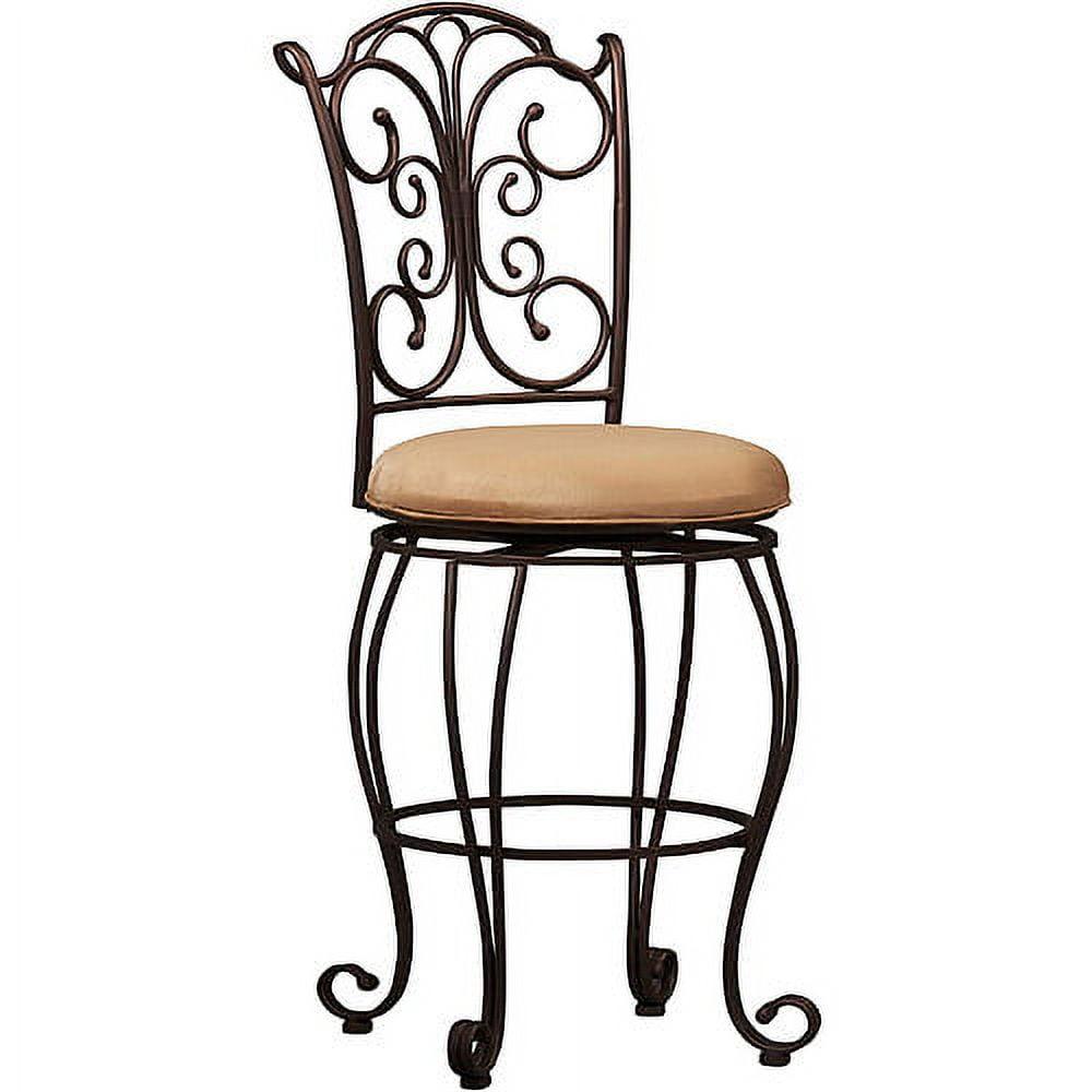 Elegant Traditional Swivel Counter Stool in Bronze with Plush Light Brown Cushion