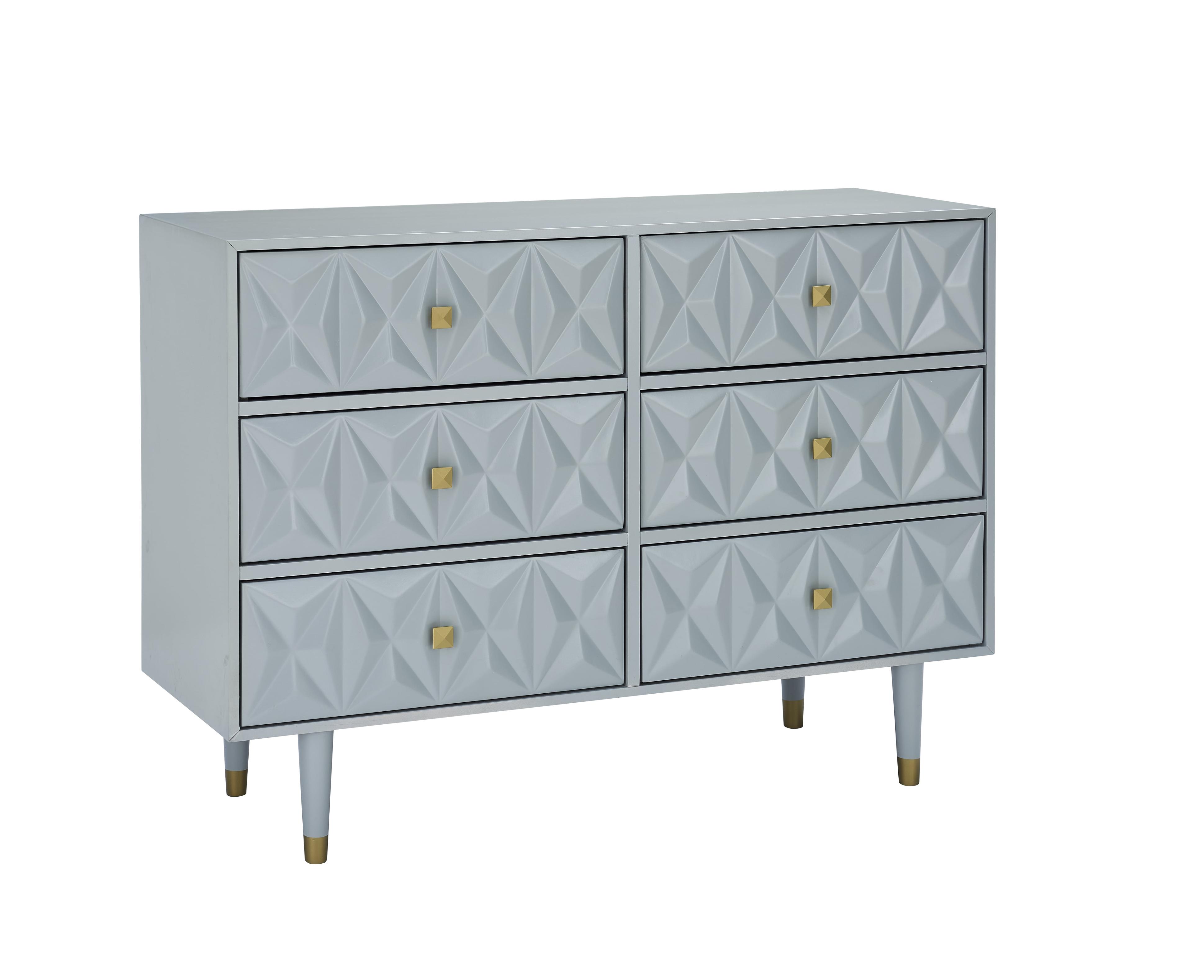 Geo Textured Glam Gray Dresser with Gold Accents and Deep Drawers