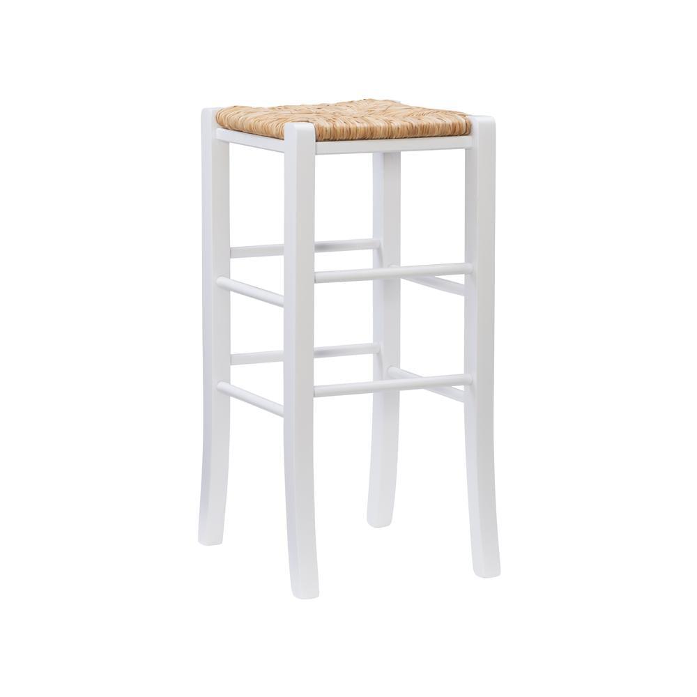 Set of 2 Gianna Backless Handwoven Rush Seat Barstools White - Linon: Solid Wood, 29" Height