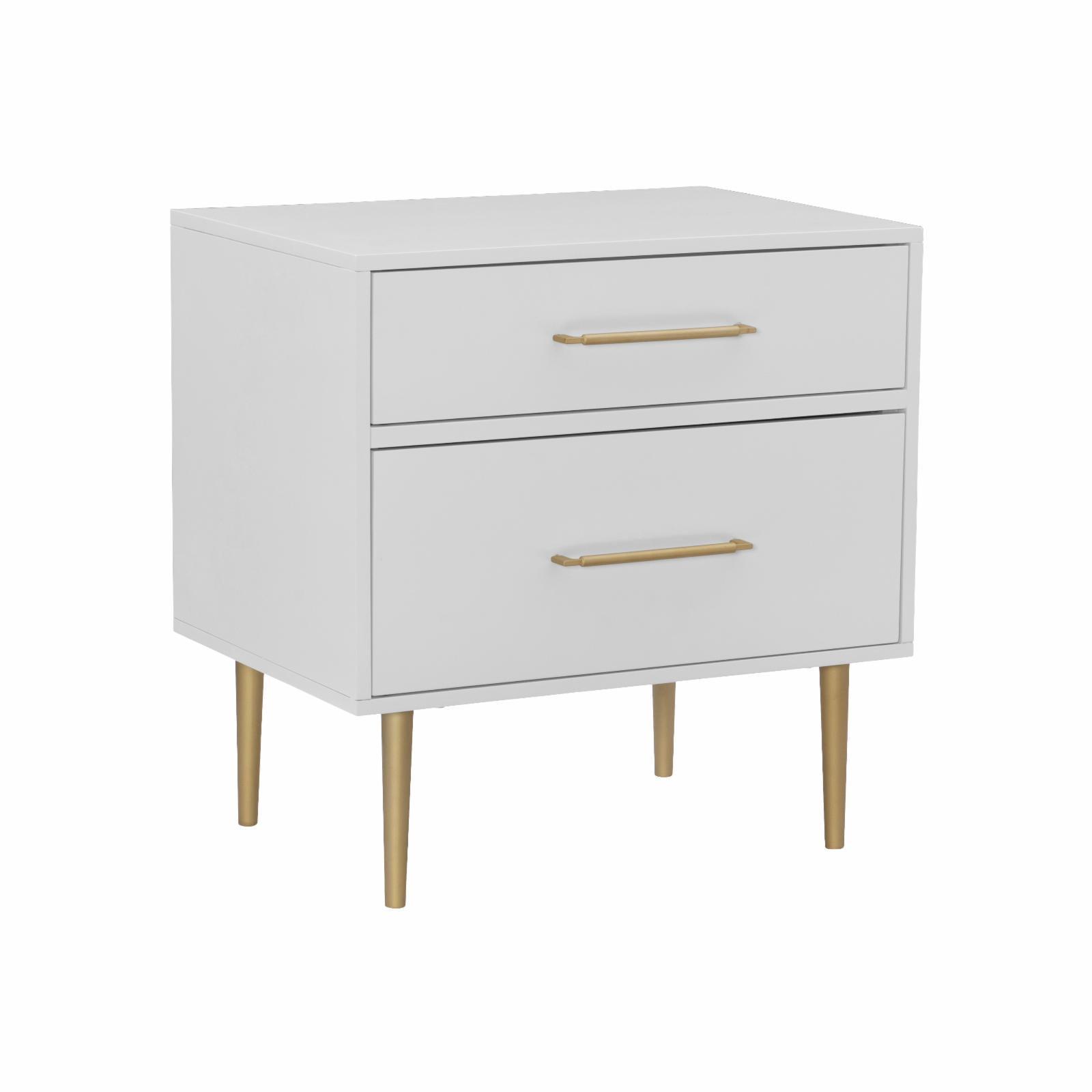 White and Gold 2-Drawer Nightstand with Sleek Design