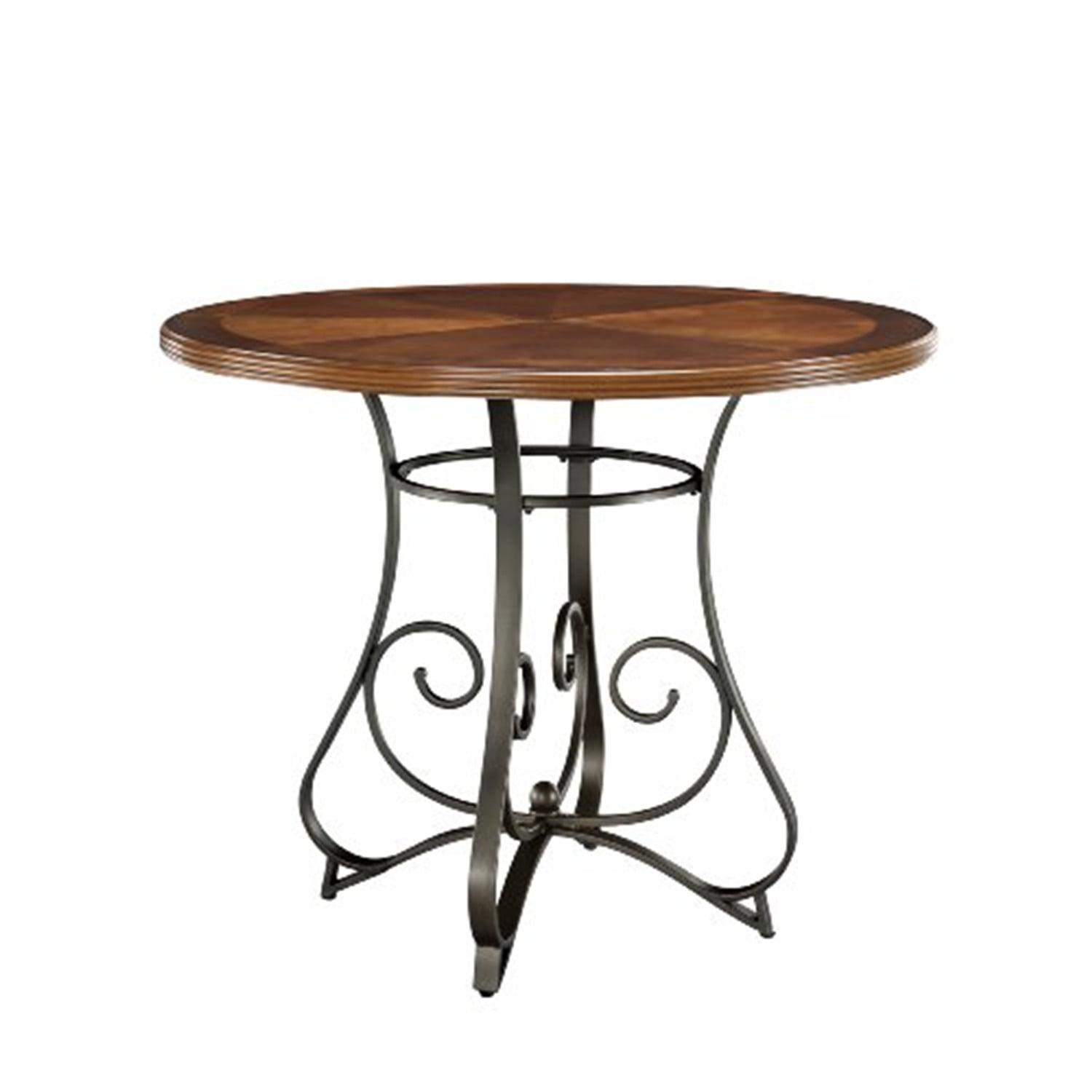 Round Cherry Wood Counter Height Table with Metal Base