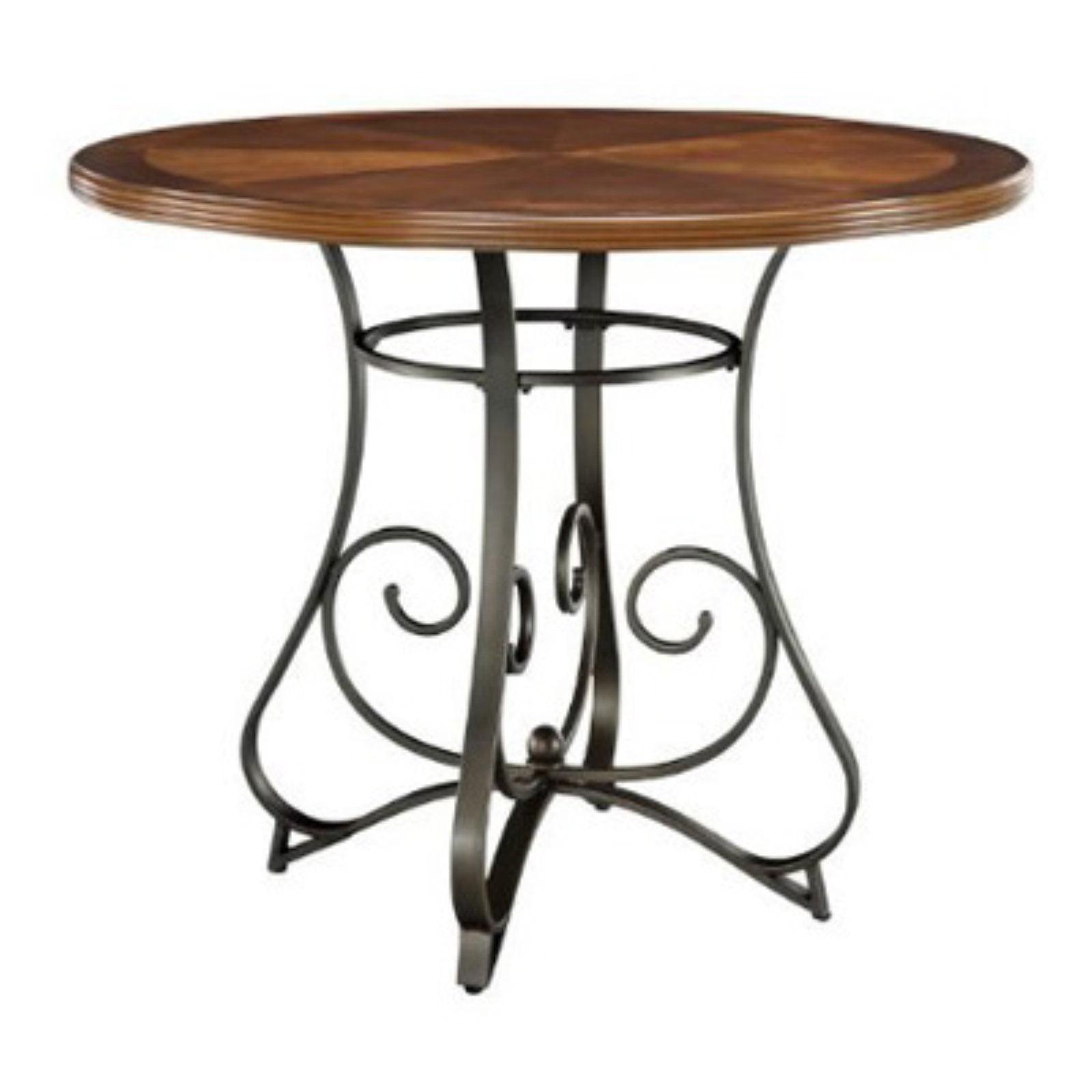 Round Cherry Wood Counter Height Table with Metal Base