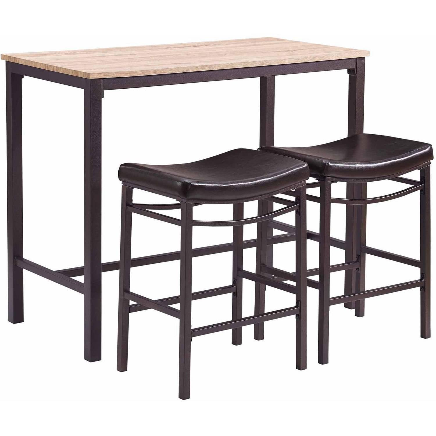 Linon 3pc Betty Faux Leather Stools Wood Pub Dining Set Wood/Brown: Counter Height, Padded Seat