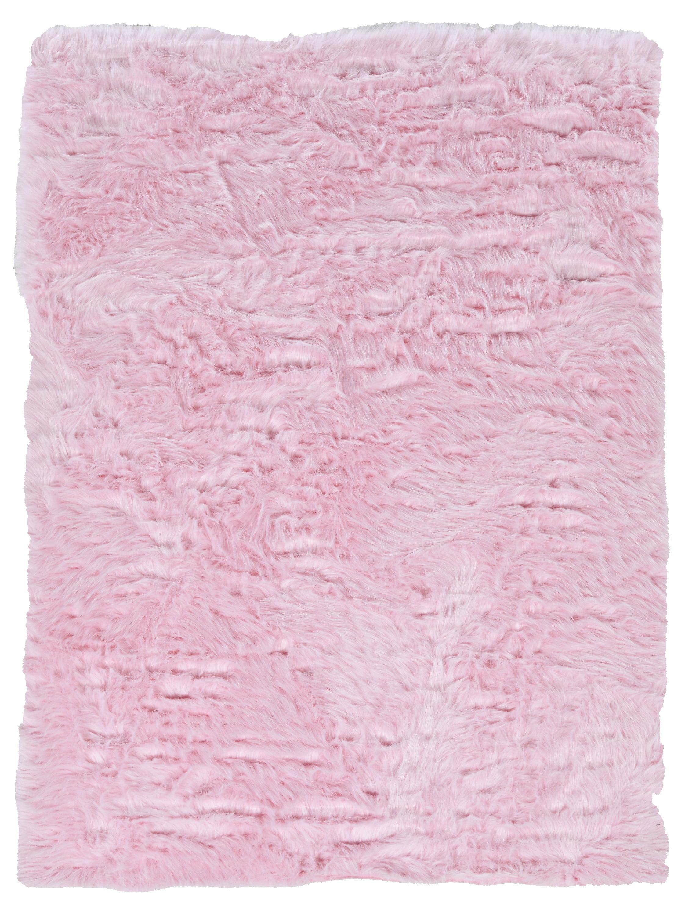 Pink Faux Sheepskin Rectangular Tufted Rug 5' x 7'