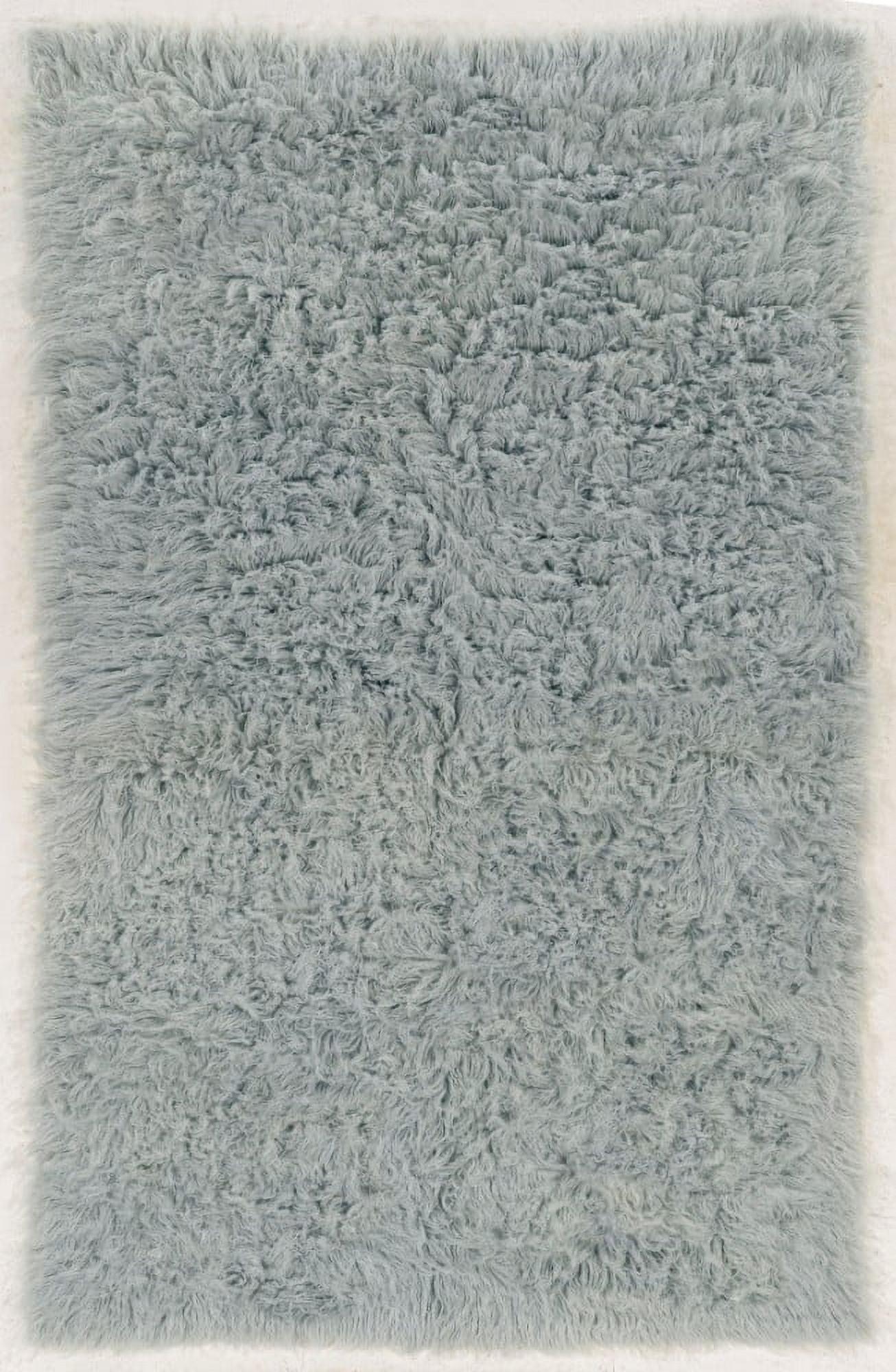 Light Grey Rectangular Handmade Wool Shag Rug