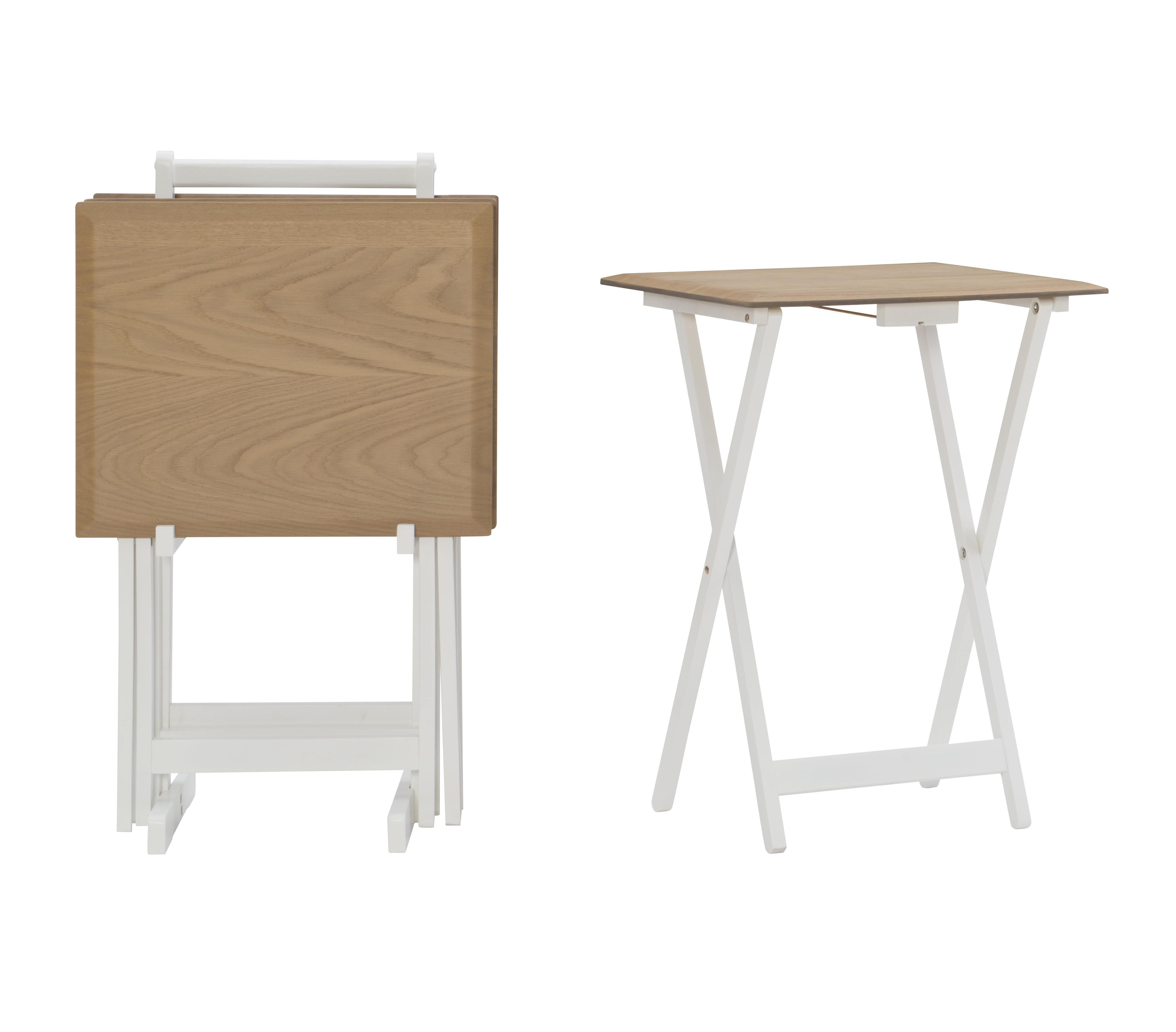 Marlowe Natural and White Folding Tray Table Set