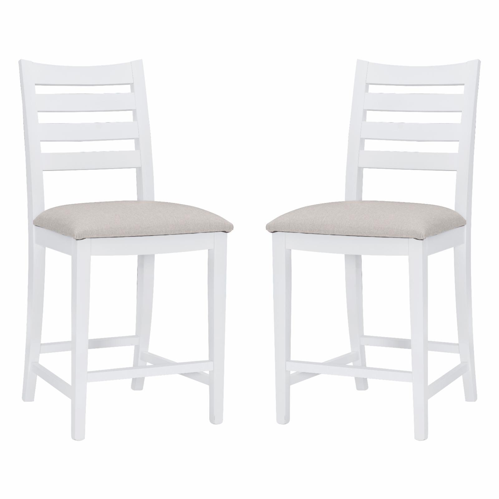 Set of 2 Off-White Upholstered Ladder Back Counter Stools