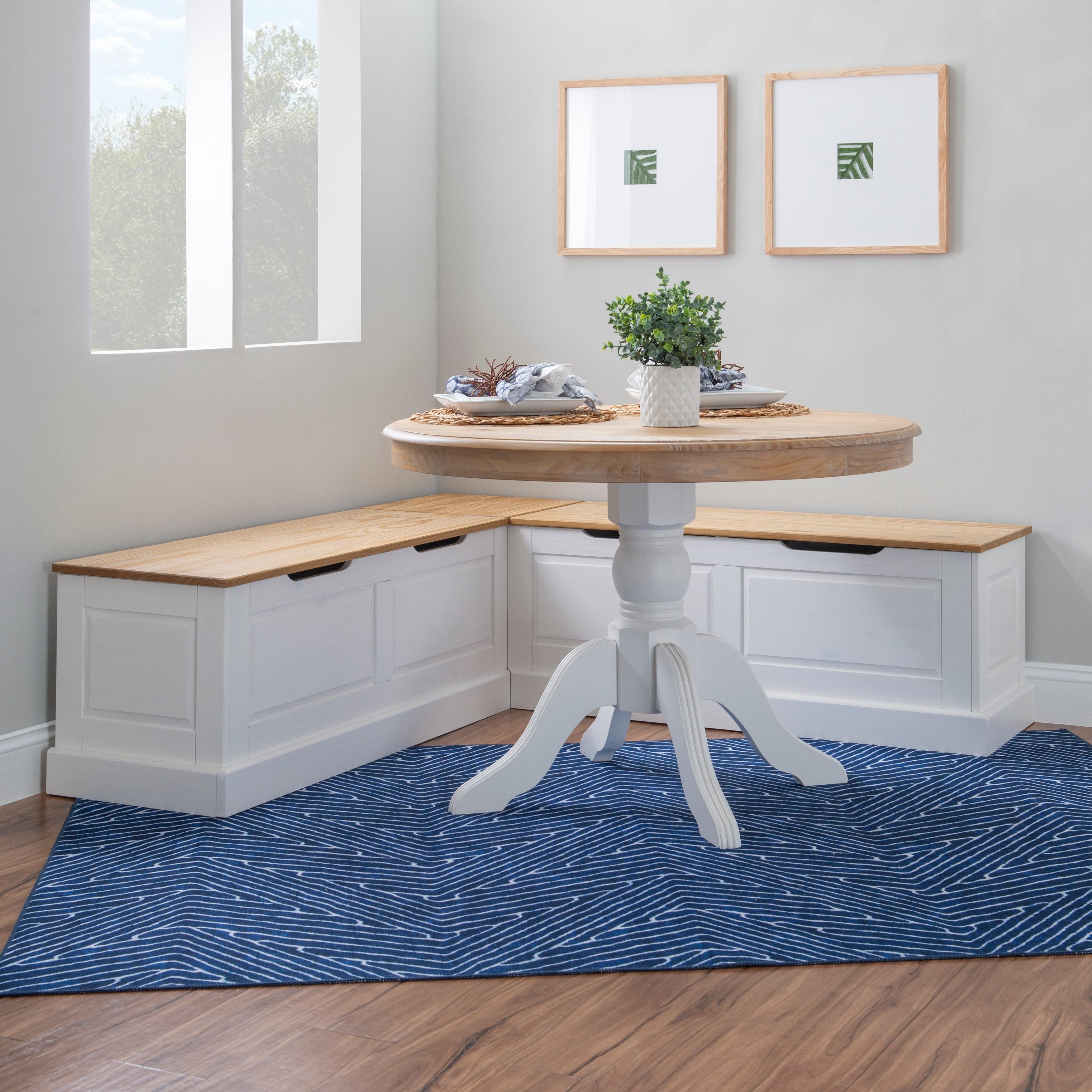 Linon Home Decor Josie L-shaped Backless Breakfast Nook Bench Natural/White Varnished Farmhouse, Rustic