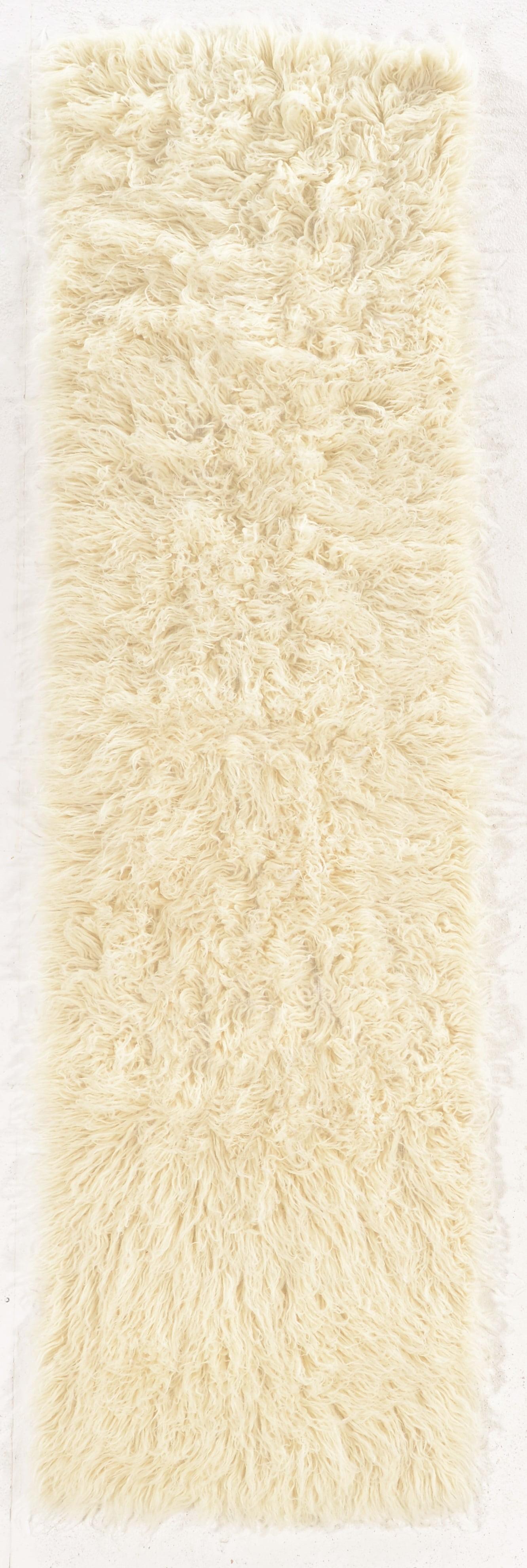 Ebern Designs Aaiden Flokati Wool Shag Hand Loomed Ivory Rug