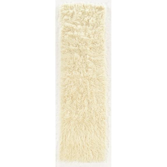 Ebern Designs Aaiden Flokati Wool Shag Hand Loomed Ivory Rug