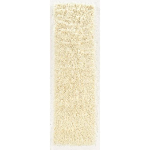 Ebern Designs Aaiden Flokati Wool Shag Hand Loomed Ivory Rug