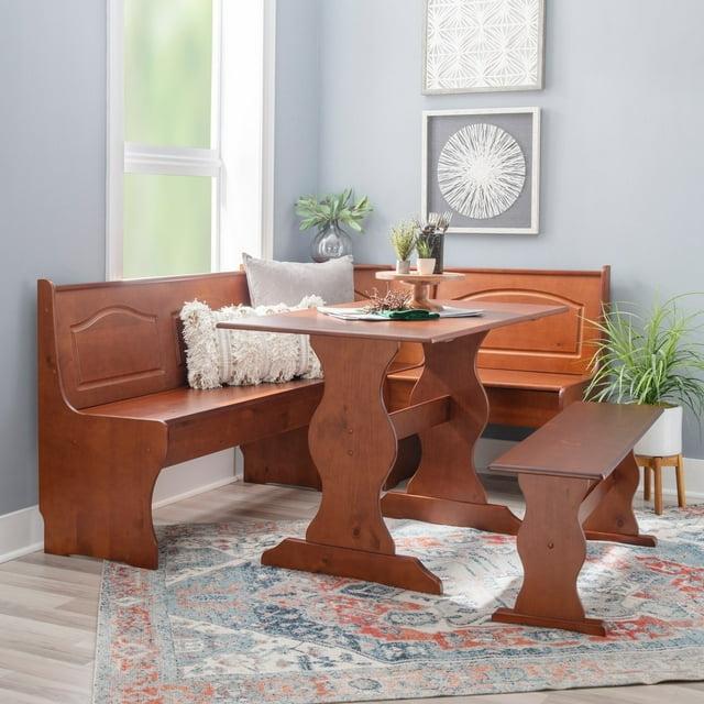 3pc Chelsea Breakfast Corner Nook Dining Table Set Walnut - Linon