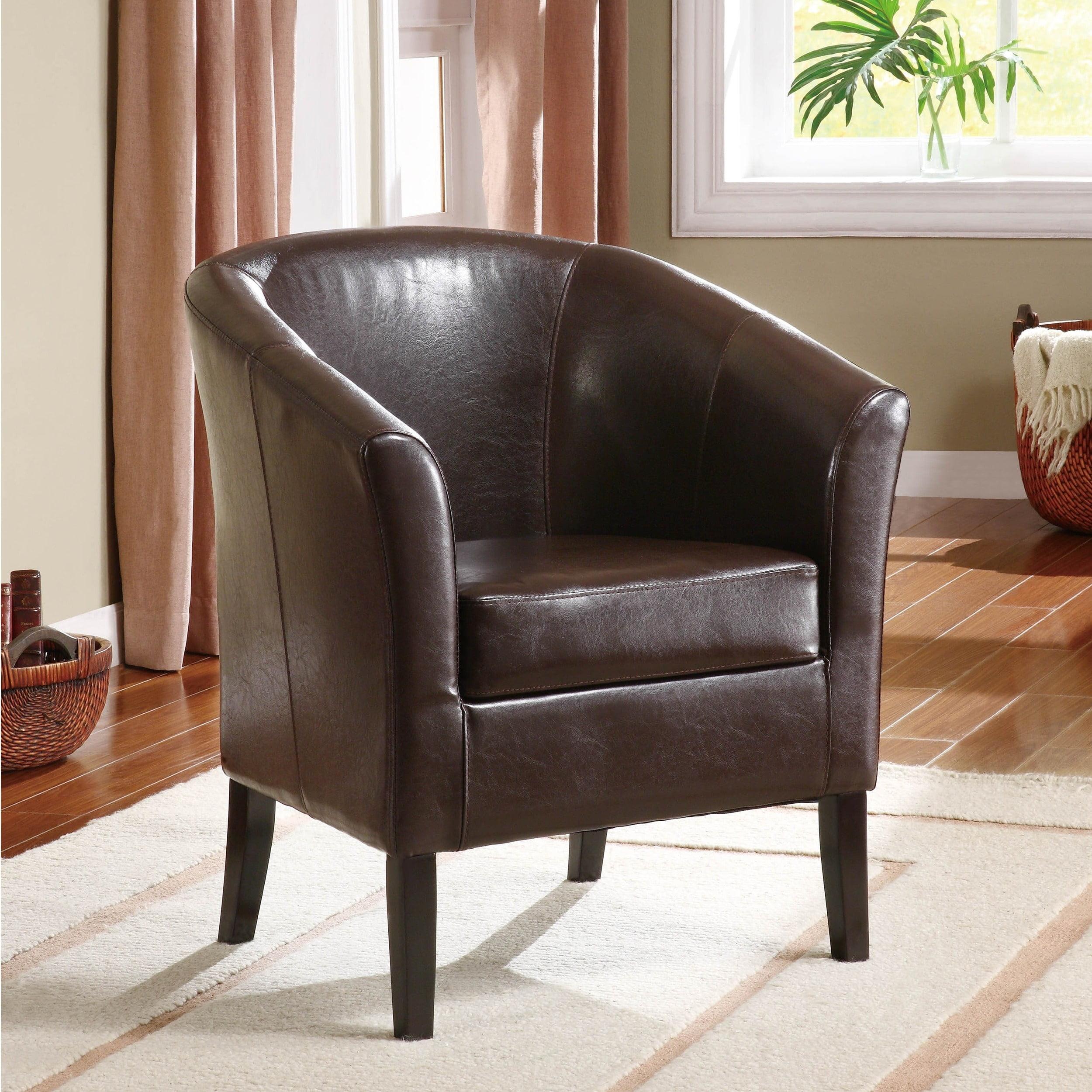 Simon Brown Faux Leather Barrel Accent Chair