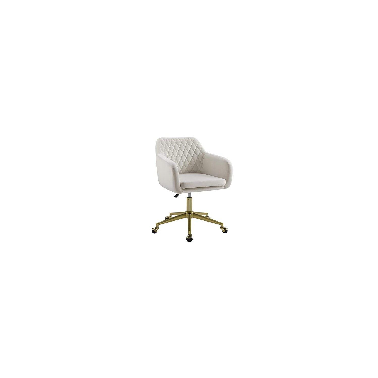 Imogen Modern Swivel Office Desk Chair Off-White - Linon: Quilted Back, Chrome-Plated Base, Adjustable Height