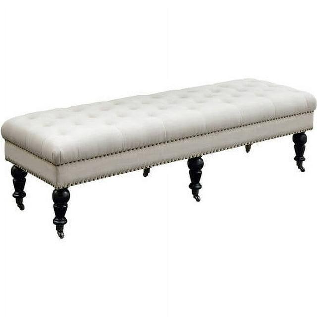 62" Isabelle Linen Tufted Bench with Nailhead Trim & Casters - Entryway, Bedroom - Linon