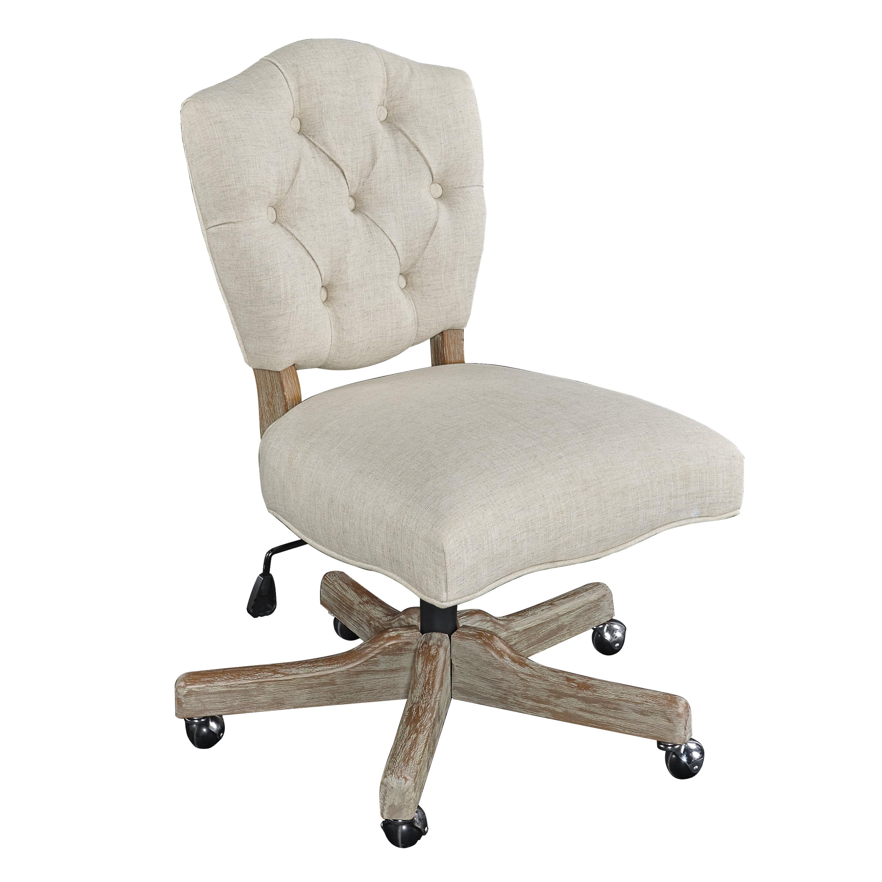 Kelsey Swivel Office Chair with Tufted Back in White and Natural Wood