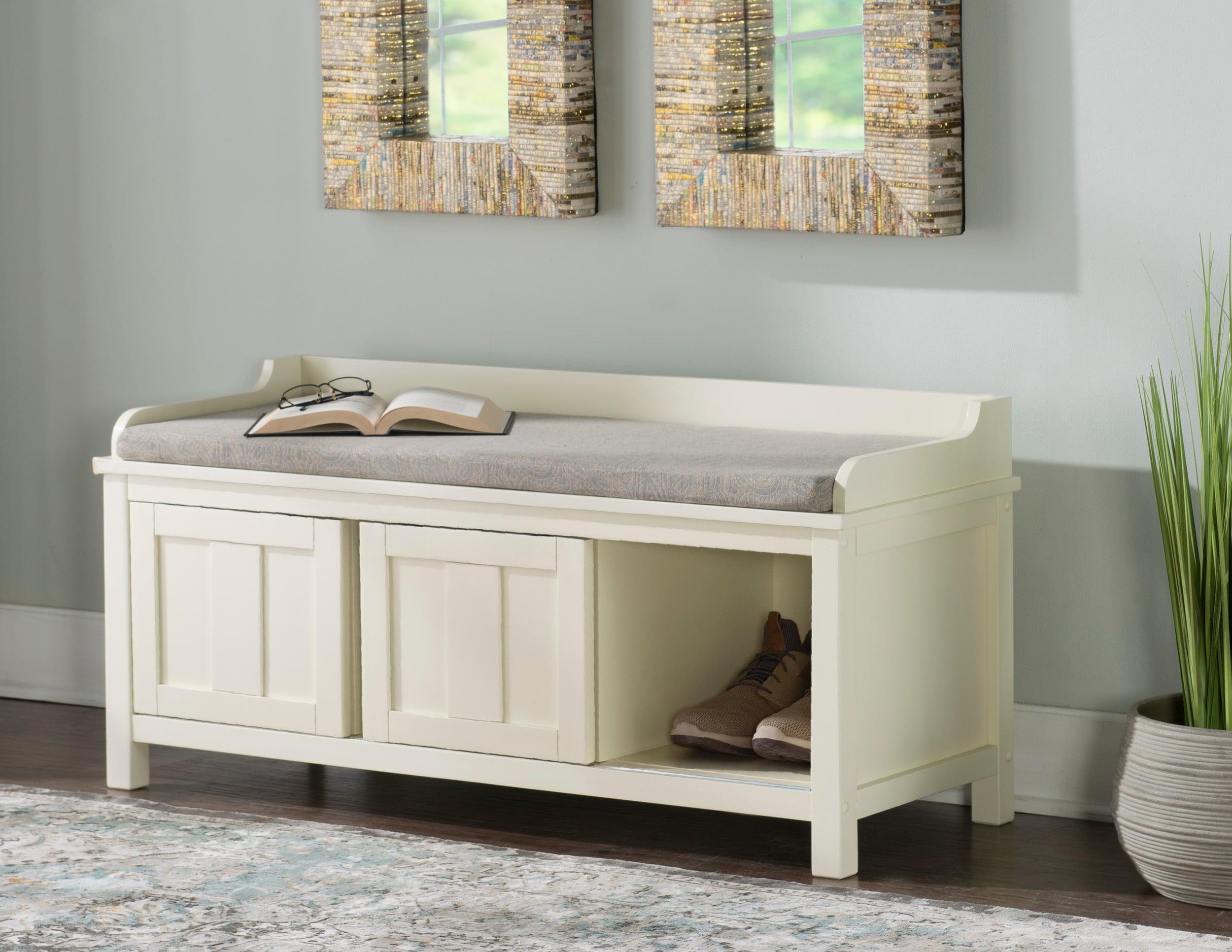 Lakeville 48" White Solid Wood Storage Bench with Cushion