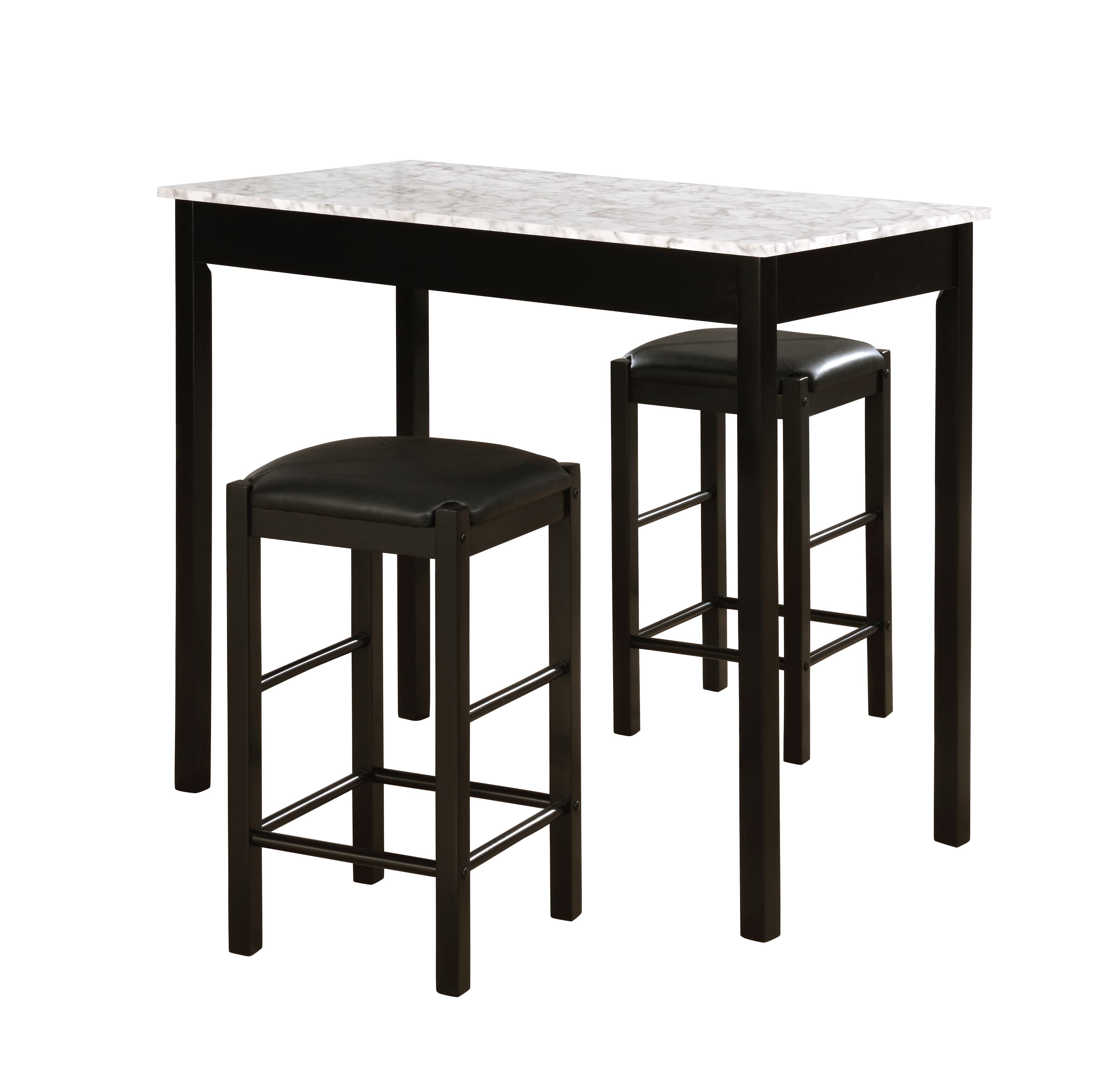 Elegant Lancer 3-Piece Faux Marble Tavern Dining Set - Black