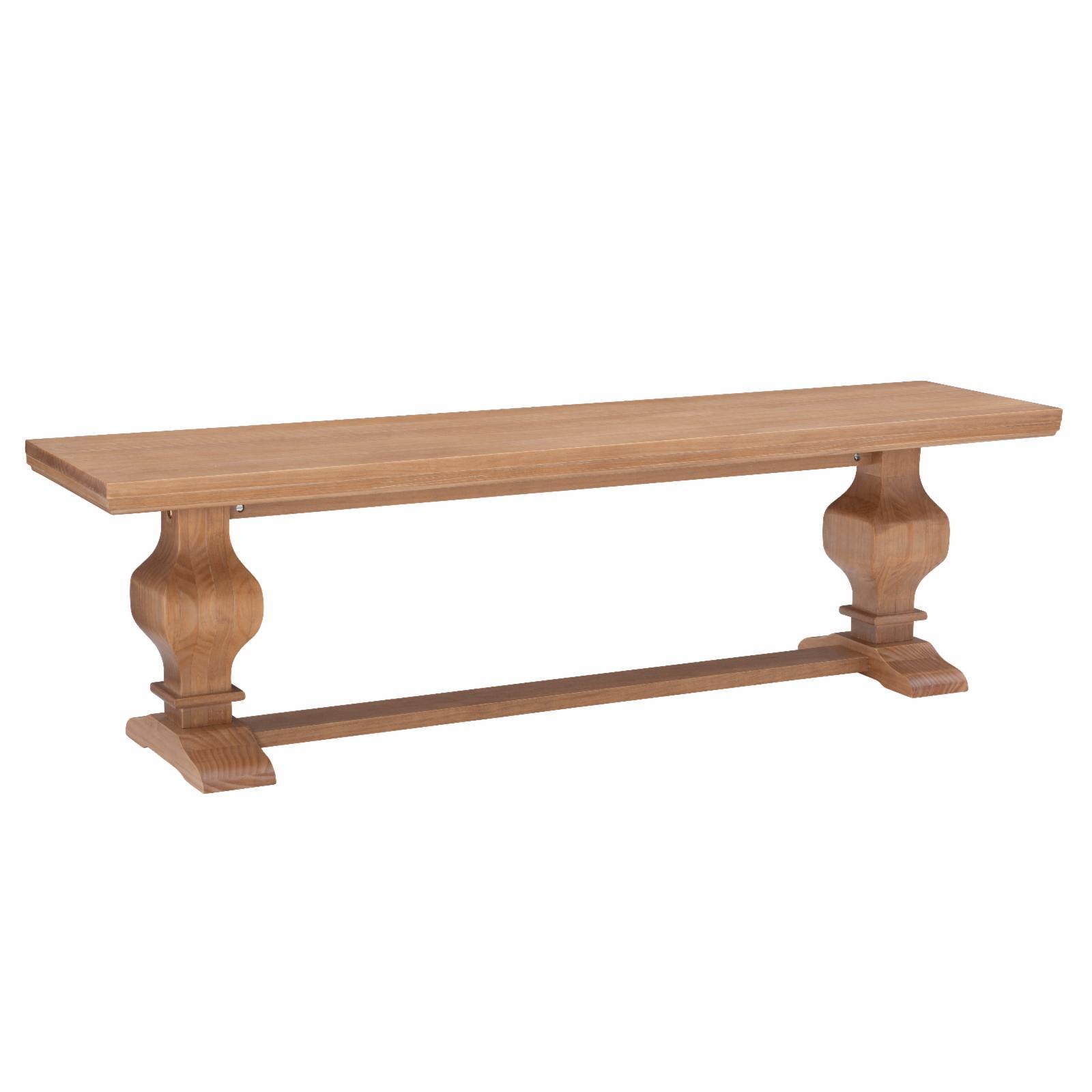 Rustic Honey Brown Solid Pine Double Pedestal Bench