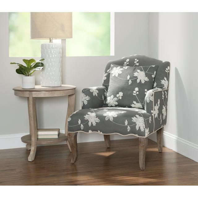 Traditional Floral Upholstered Embroidered Linen French Accent Armchair - Gray - Linon
