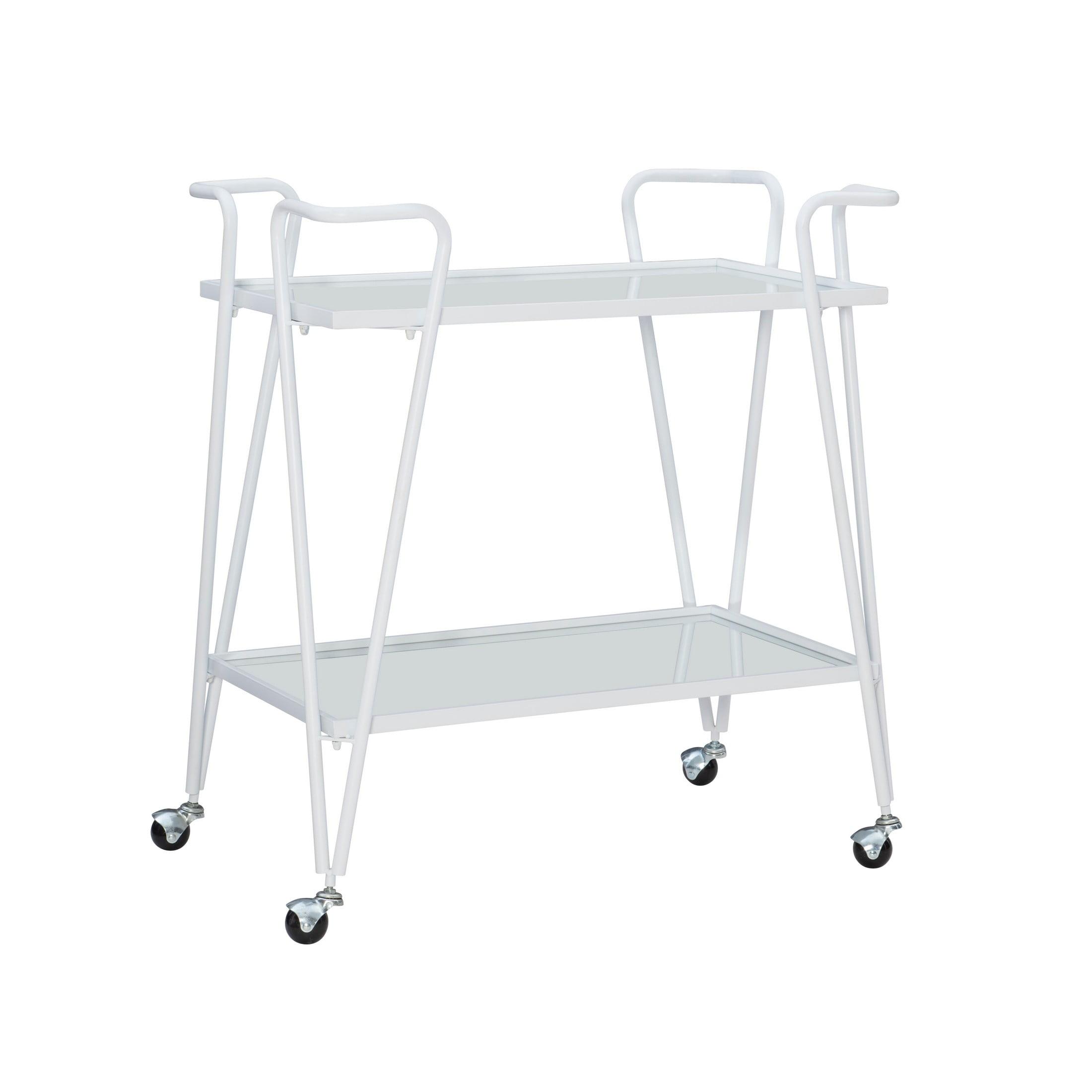 Linon Lawsonia Sleek 2-Tier White Iron Bar Cart with Mirrored Shelves