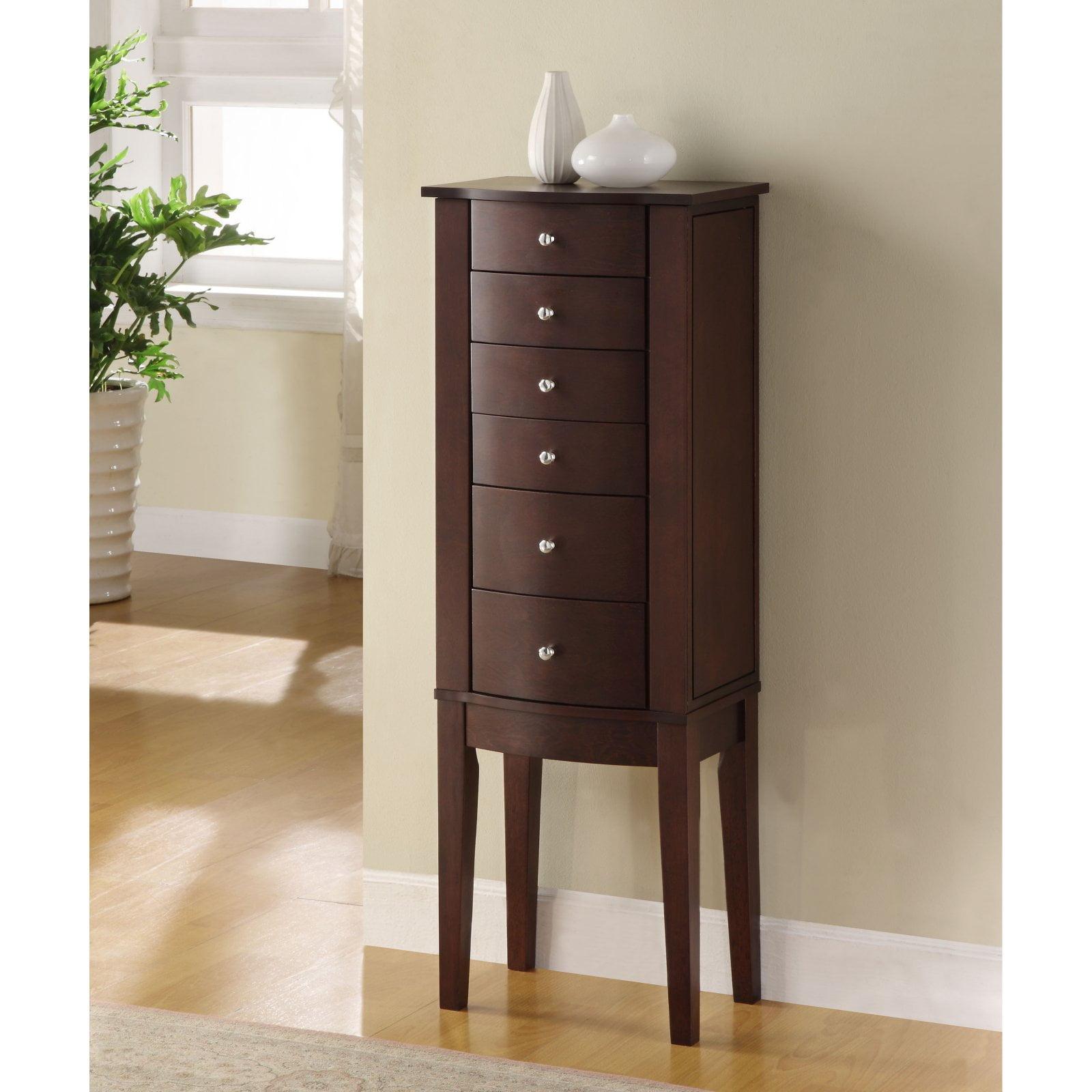 DEBLIT Contemporary Jewelry Armoire with 6 Drawers, Engineered Wood Finish, Merlot