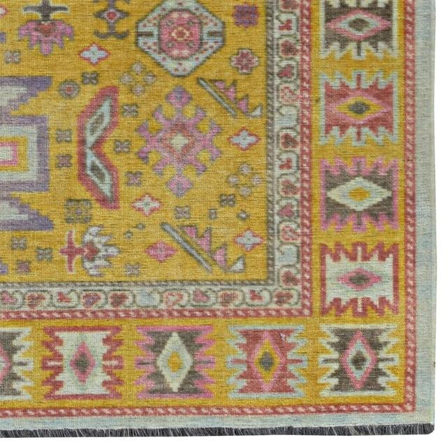 Linon Logan Sivas Polyester 2' X 10' Runner Rug in Yellow and Ivory