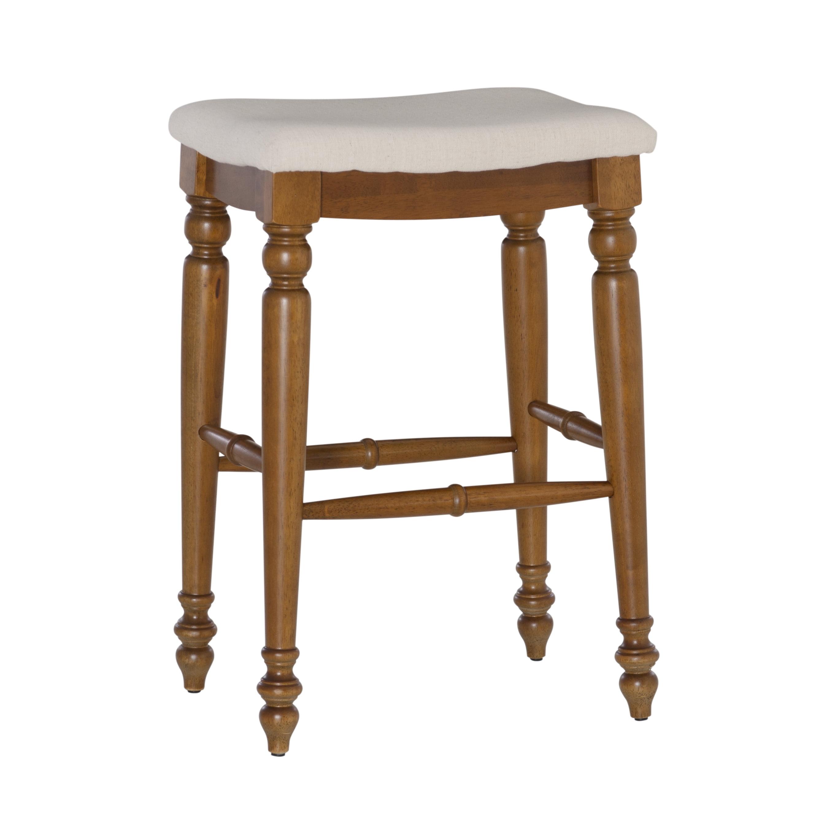 Marino 30" Walnut Backless Wood Bar Stool with Linen Seat