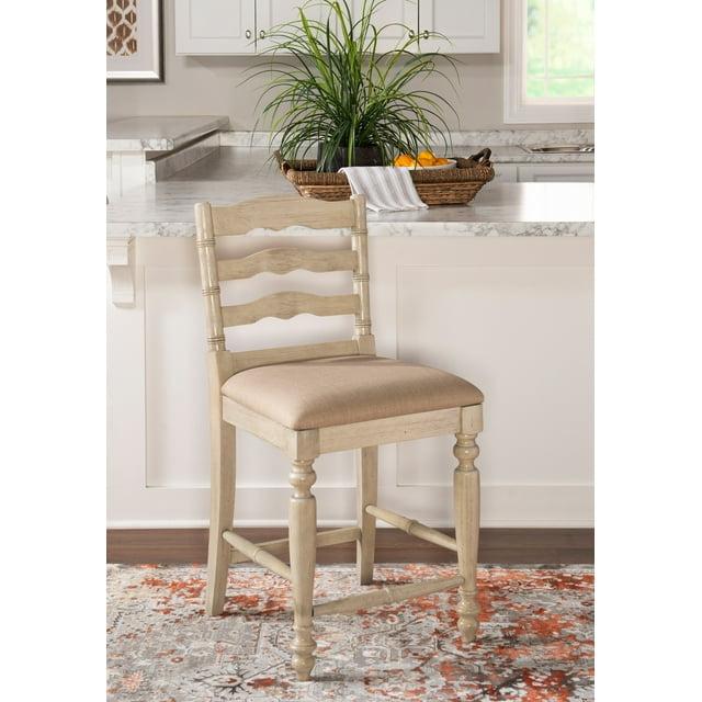 24" Marino Padded Seat Counter Height Barstool Upholstered Seat and Back White - Linon: Rubberwood Frame, Foam Fill, Ladder-Back Design