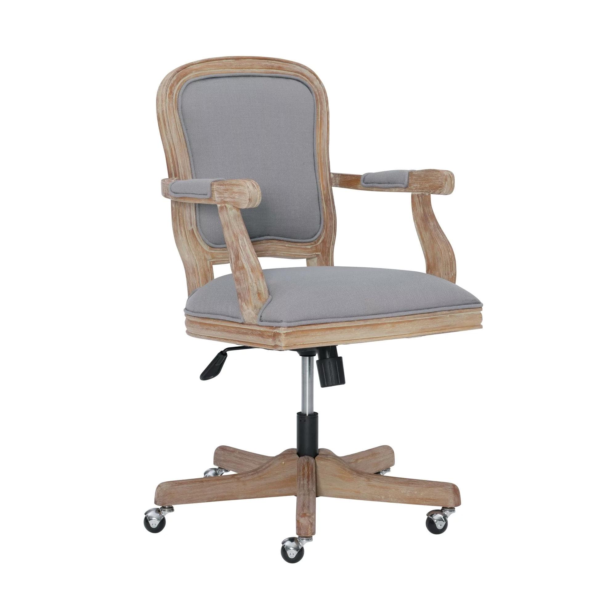 Linon Maybell Traditional Swivel Office Desk Chair Light Gray: Ergonomic, Wooden Frame, Foam Padded