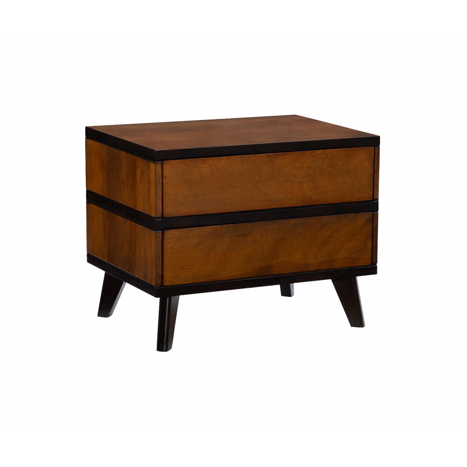 Mid-Century Walnut 2-Drawer Nightstand with Flared Legs