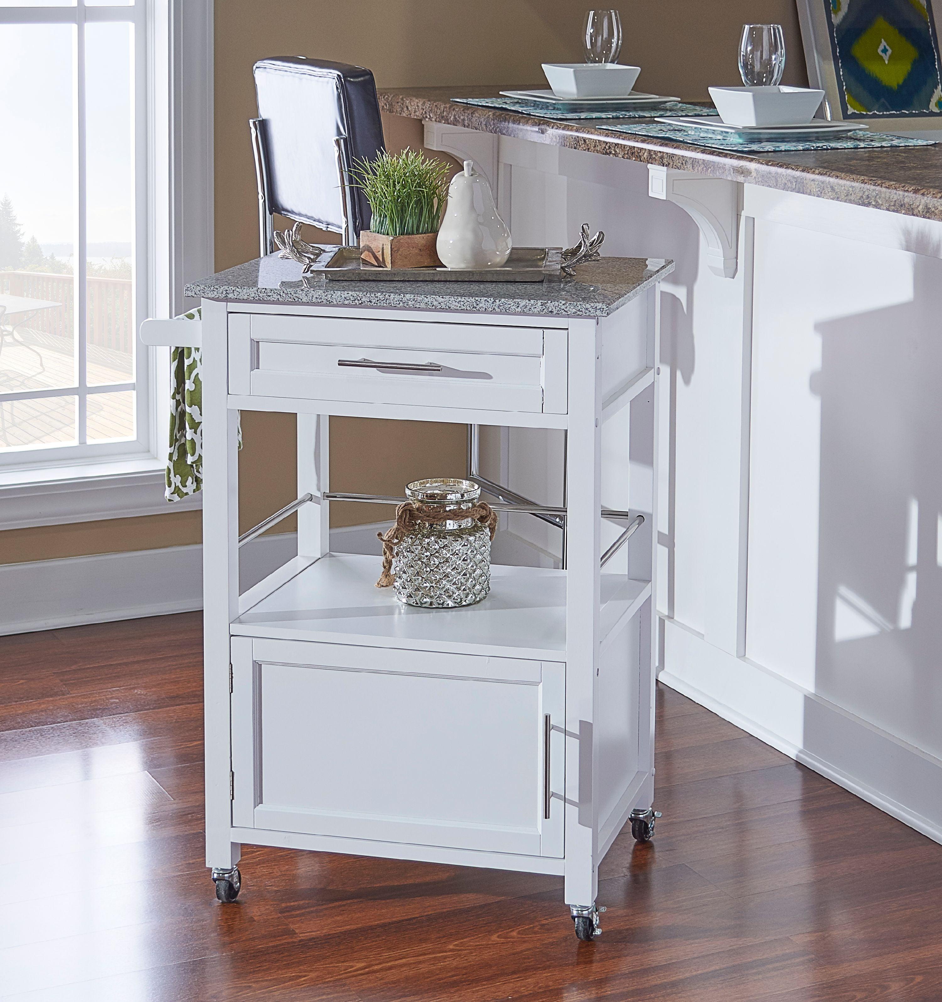 Mitchell Granite Top White Kitchen Cart with Storage