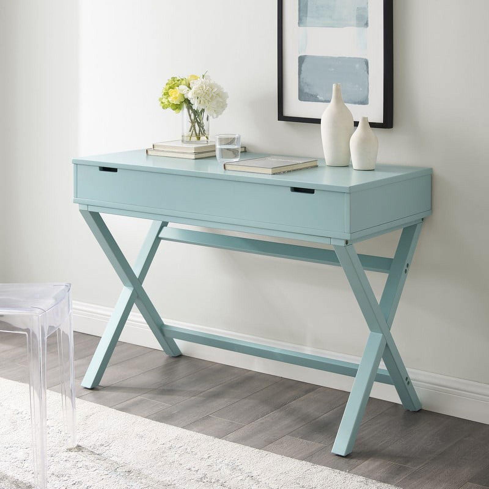 Turquoise Wood Lift-Top Standing Desk with X-Frame Legs