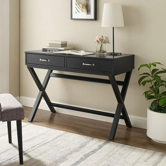 Penney Mid-Century Modern 2 Drawer Desk Black - Linon: Home Office Furniture, Pine Frame, MDF Surface